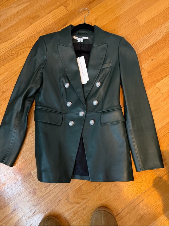 Veronica Beard Jackets & Blazers - Double-Breasted Dark Green Leather Blazer